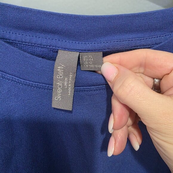 Sweaty Betty Blue Cropped Sweatshirt Women’s XL Thumb Holes Athleisure - Picture 4 of 6